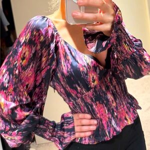 Women's Pink and Black Smocked Top